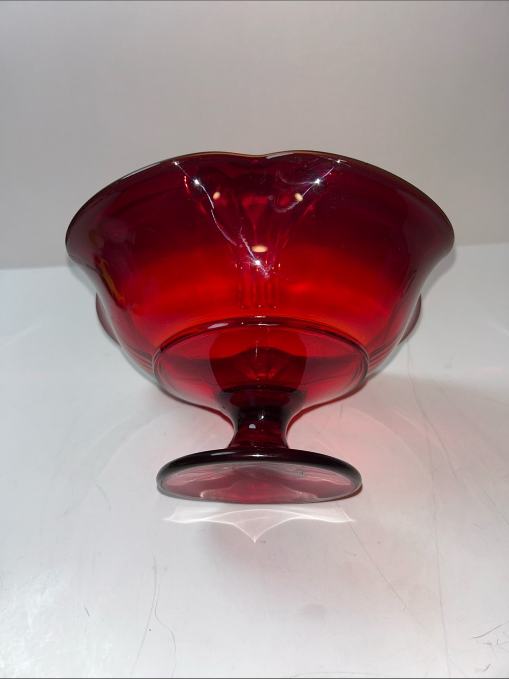 Viking Glass Ruby Red Ambrina Shine 4 Point Pedestal Ruffle Dish - Picture 10 of 15